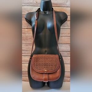 Bally Brown Woven Leather Crossbody Bag